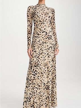 RESA Beige Leopard-Print Long Sleeve Maxi Dress